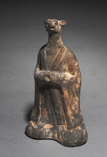 Mortuary Figure of the Zodiac Sign: Boar (Pisces), 500s. China, Northern Wei dynasty (386-534). Gray earthenware with traces of slip; overall: 22.6 cm (8 7/8 in.).