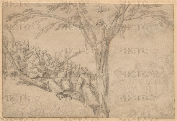 The Crucified Christ as the Tree of Life with Monks and Nuns, c. 1639. Laurent de La Hyre (French, 1606-1656). Black chalk, black chalk wash, and graphite with traces of brown wash and red chalk; framing lines in brown ink; sheet: 31.2 x 46.4 cm (12 5/16 x 18 1/4 in.); secondary support: 38.2 x 52.8 cm (15 1/16 x 20 13/16 in.).