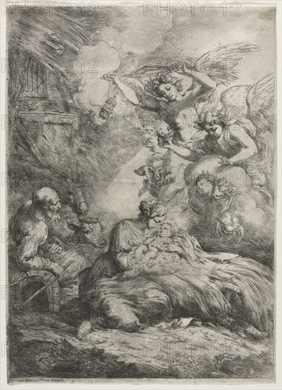 The Nativity. Bartolomeo Biscaino (Italian, 1632-1657). Etching