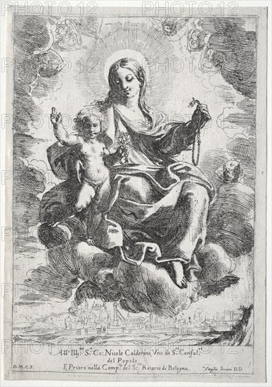 Madonna of the Rosary. Domenico Maria Canuti (Italian, 1620-1684). Etching