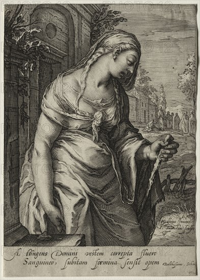 Heroines of the New Testament:  The Woman with the Issue of Blood. Jan Saenredam (Dutch, 1565-1607). Engraving