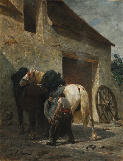 Blacksmiths, after 1887. Émile Jacque (French, 1848-1912). Oil on fabric; framed: 140 x 113.5 x 13.5 cm (55 1/8 x 44 11/16 x 5 5/16 in.); unframed: 116.4 x 89.9 cm (45 13/16 x 35 3/8 in.)
