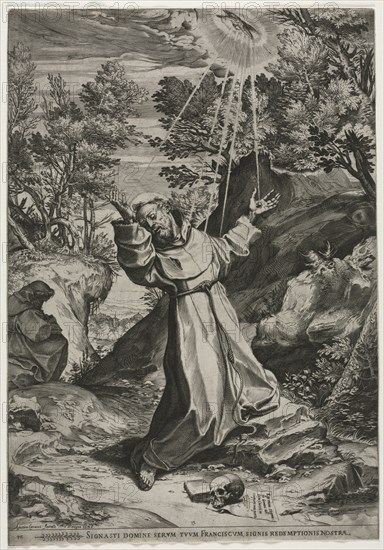 St. Francis Receiving the Stigmata, 1586. Agostino Carracci (Italian, 1557-1602). Engraving