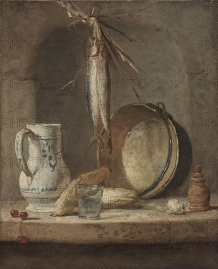 Still Life with Herrings, c. 1735. Jean-Siméon Chardin (French, 1699-1779). Oil on canvas; framed: 58.5 x 50.5 x 8.5 cm (23 1/16 x 19 7/8 x 3 3/8 in.); unframed: 41 x 33.6 cm (16 1/8 x 13 1/4 in.).