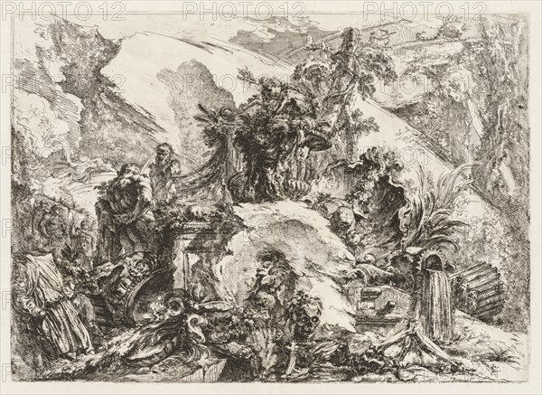 Groteschi:  Ruins with Death's Head and Skeleton. Giovanni Battista Piranesi (Italian, 1720-1778). Etching