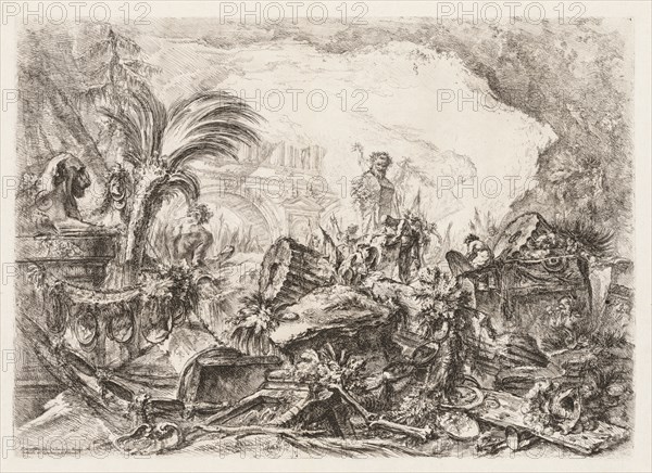 Groteschi:  Ruins with a Statue of a Faun and a Fallen Column, ca. 1745-50. Giovanni Battista Piranesi (Italian, 1720-1778). Etching