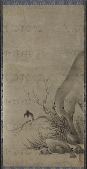Kingfisher Perched above a Stream, late 1400s. Kenko Shokei (Japanese, active 1478-1506). Hanging scroll; ink on paper; painting only: 74.5 x 38 cm (29 5/16 x 14 15/16 in.); including mounting: 152.5 x 40.7 cm (60 1/16 x 16 in.).