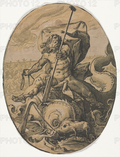 Neptune. Hendrick Goltzius (Dutch, 1558–1617). Chiaroscuro woodcut