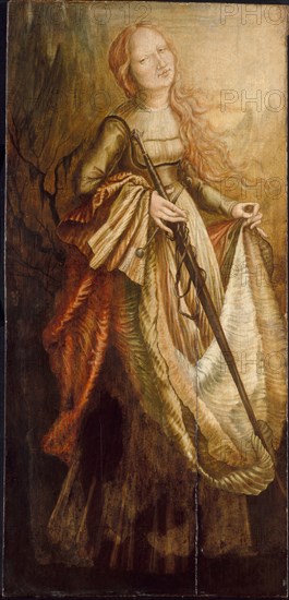 St. Catherine, early 1970s. Imitator of Matthias Grünewald (German, c. 1480-1528). Oil on panel; framed: 129.5 x 68.6 cm (51 x 27 in.); unframed: 121.9 x 58.4 cm (48 x 23 in.)