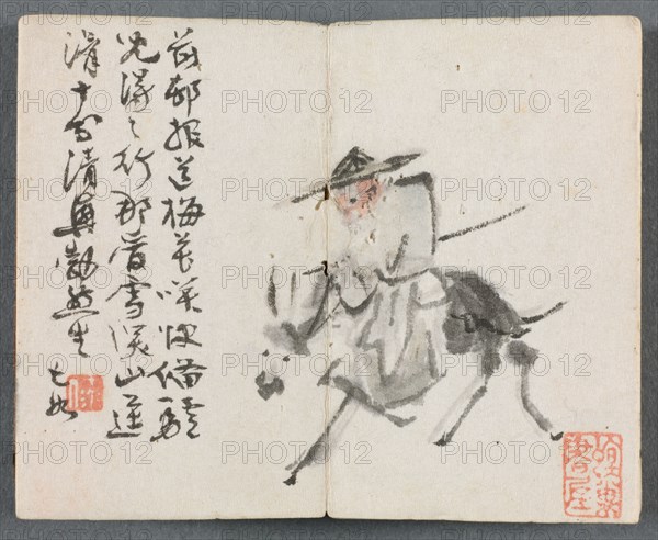 Miniature Album with Figures and Landscape (Old Man on Donkey), 1822. Zeng Yangdong (Chinese). Album leaf, ink and color on paper; overall: 6.1 x 7.7 cm (2 3/8 x 3 1/16 in.).