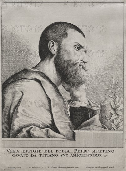 Portrait of Pietro Aretino, 1649. Wenceslaus Hollar (Bohemian, 1607-1677), after Titian (Italian, c. 1488-1576). Etching