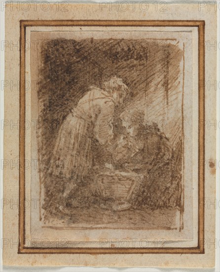 Holy Family, 17th century. Anonymous. Pen and brown ink and brush and brown wash over traces of black chalk or charcoal; sheet: 10.3 x 8 cm (4 1/16 x 3 1/8 in.).