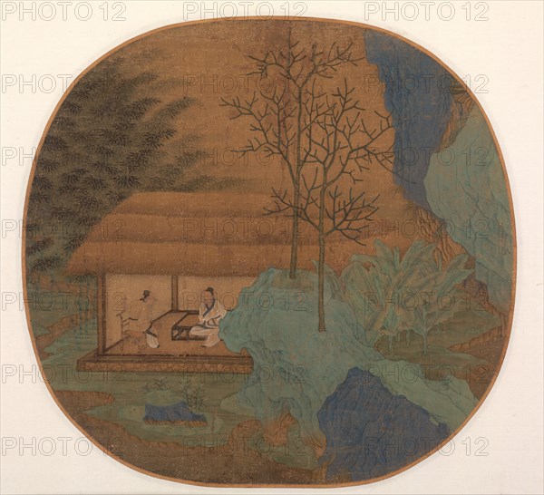 Conversation in a Thatched Hut, late 1200s. China, Southern Song dynasty (1127-1279). Album leaf; ink and color on silk; overall: 26 x 27.3 cm (10 1/4 x 10 3/4 in.).