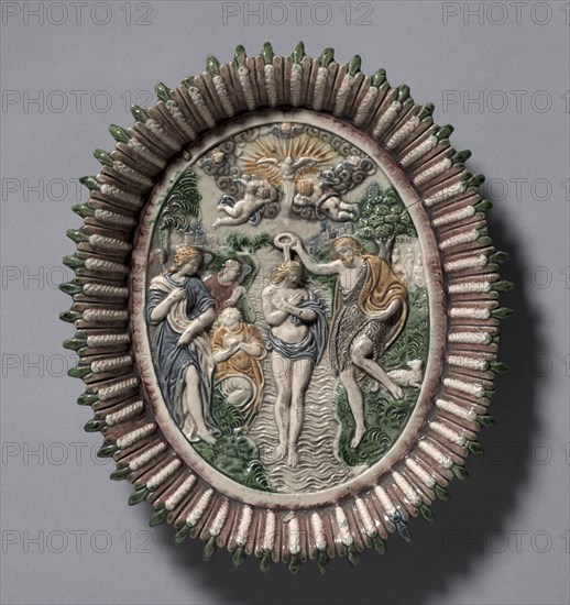 Plate Depicting the Baptism of Christ, late 1500s. Circle of Bernard Palissy (French, 1510-1589). Earthenware with lead glaze; overall: 30.5 x 26.1 cm (12 x 10 1/4 in.).