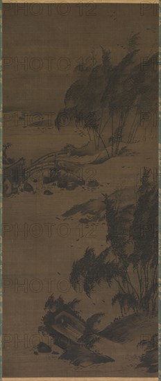 Bamboo in Wind, early 1500s. Attributed to Genga (Japanese). Hanging scroll; ink on silk; image: 95.2 x 39.7 cm (37 1/2 x 15 5/8 in.); overall: 182.5 x 58 cm (71 7/8 x 22 13/16 in.).