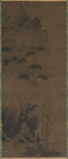 Bamboo in Rain; Bamboo in Wind, early 1500s. Genga (Japanese). Hanging scroll; ink on silk;