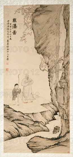 Scholar Watching the Waterfall, 1764. Luo Ping (Chinese, 1733-1799). Hanging scroll, ink and light color on paper; image: 125 x 57 cm (49 3/16 x 22 7/16 in.); overall: 241.2 x 80.6 cm (94 15/16 x 31 3/4 in.).
