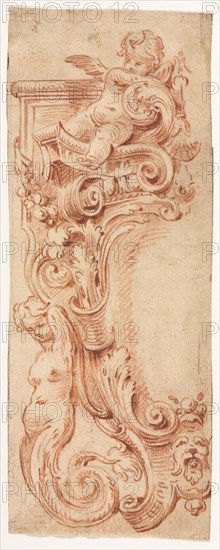 Design for a Cartouche, first half 1700s. Gilles Marie Oppenord (French, 1672-1742). Red chalk with graphite on cream laid paper; sheet: 25.4 x 9.8 cm (10 x 3 7/8 in.).