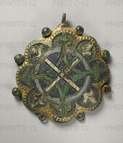 Harness Pendant, 1200s. France, Gothic period, 13th century. Gilded copper, champlevé enamel; overall: 10.2 x 9 cm (4 x 3 9/16 in.)