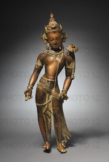 Avalokitesvara Padmapani:  Bodhisattva of Mercy Bearing a Lotus, c. 1000s. Nepal, 11th century. Bronze with gilding, pigment, and semiprecious stones; overall: 62 cm (24 7/16 in.).