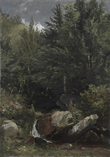 Trees and a Stream on a Hillside, 1853. Jasper F. Cropsey (American, 1823-1900). Oil on board; framed: 52.4 x 43.6 x 6.7 cm (20 5/8 x 17 3/16 x 2 5/8 in.); unframed: 33.9 x 23.9 cm (13 3/8 x 9 7/16 in.).