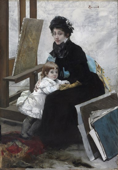 Madeleine Lerolle and Her Daughter Yvonne, c. 1879-1880. Albert Besnard (French, 1849-1934). Oil on fabric; framed: 191.5 x 142.2 x 9.5 cm (75 3/8 x 56 x 3 3/4 in.); unframed: 165 x 115.5 cm (64 15/16 x 45 1/2 in.).