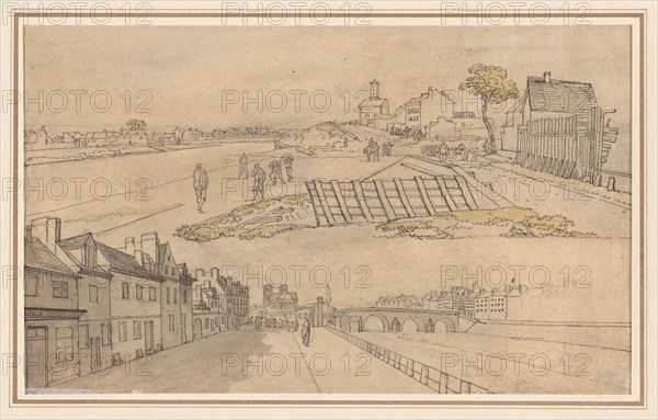Two Views of Paris, first half 1800s. Georges Michel (French, 1763-1843). Pen and black ink and brush and gray and yellow wash over graphite; sheet: 18.5 x 30 cm (7 5/16 x 11 13/16 in.); secondary support: 28.7 x 39.6 cm (11 5/16 x 15 9/16 in.).
