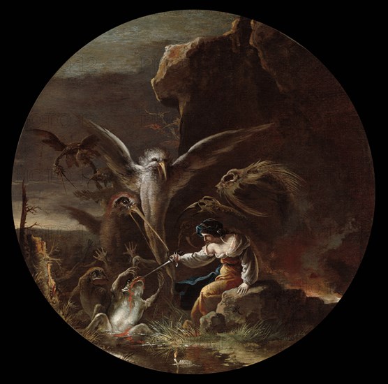 Scenes of Witchcraft: Morning, c. 1645-1649. Salvator Rosa (Italian, 1615-1673). Oil on canvas; framed: 76.2 x 9.6 cm (30 x 3 3/4 in.); unframed: 54.5 cm (21 7/16 in.).