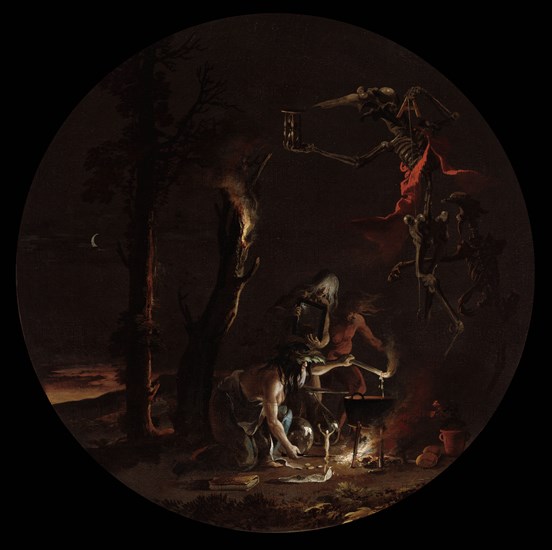 Scenes of Witchcraft: Evening, c. 1645-1649. Salvator Rosa (Italian, 1615-1673). Oil on canvas; framed: 76.2 x 9.6 cm (30 x 3 3/4 in.); unframed: 54.5 cm (21 7/16 in.).