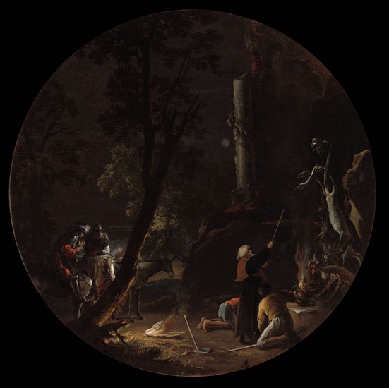 Scenes of Witchcraft: Night, c. 1645-1649. Salvator Rosa (Italian, 1615-1673). Oil on canvas; framed: 76.2 x 9.6 cm (30 x 3 3/4 in.); unframed: 54.5 cm (21 7/16 in.).