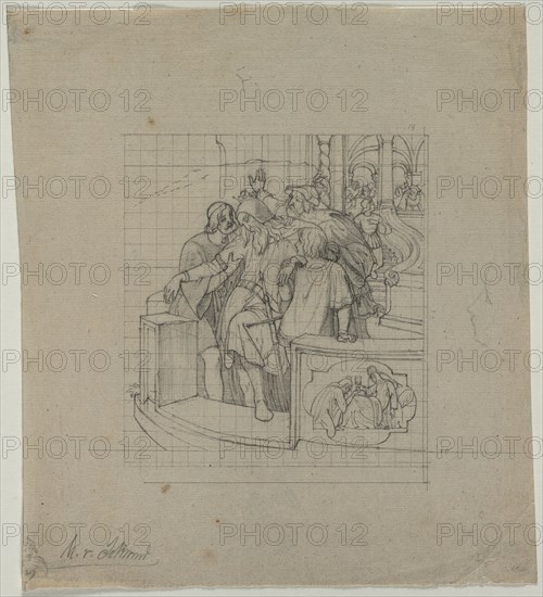 The King of Thule, second or third quarter 1800s. Moritz von Schwind (German, 1804-1871). Graphite; squared in graphite; sheet: 24.6 x 22.2 cm (9 11/16 x 8 3/4 in.); image: 14.8 x 13 cm (5 13/16 x 5 1/8 in.).