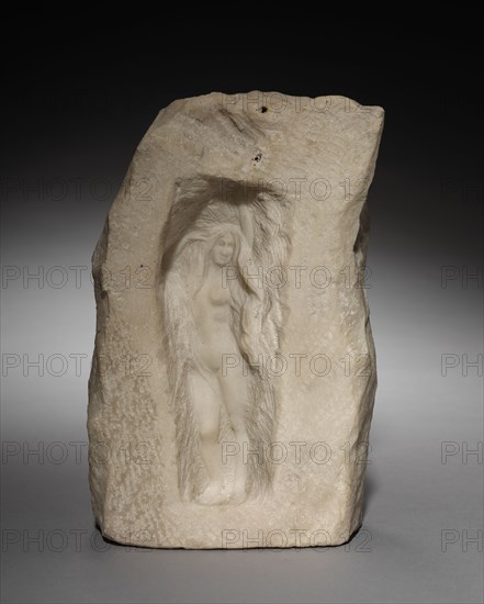 Nude Figure in a Niche, c. 1870 - 1912. Théodore Rivière (French, 1857-1912). White marble; overall: 25.4 x 16.2 x 8.9 cm (10 x 6 3/8 x 3 1/2 in.)