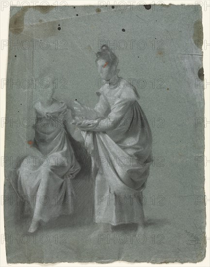 Two Women, 1800s. Anonymous, circle of Pierre-Paul Prud'hon (French, 1758-1823). Black chalk heightened with white chalk, both with stumping (with spots of black ink and brown paint, unrelated to composition); sheet: 29.8 x 23.4 cm (11 3/4 x 9 3/16 in.).