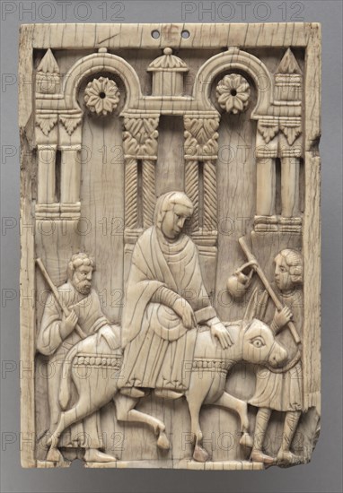 Plaque: The Journey to Bethlehem, c. 1100-1120. South Italy, Amalfi, Romanesque period, 12th century. Ivory; overall: 16.3 x 11 x 1 cm (6 7/16 x 4 5/16 x 3/8 in.).