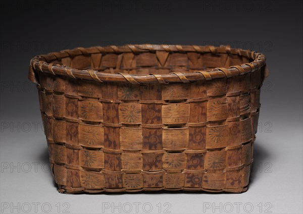 Basket with Stamped Decoration, early 1800s. Native North America, Woodlands, Algonquian or Haudenosaunee (Iroquois), Post-contact Period. Ash? strips, pigment; overall: 17 x 35.5 cm (6 11/16 x 14 in.).