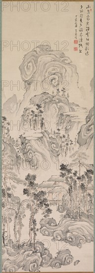 Landscape, 1767. Kan Tenju (Japanese, 1727-1795. Hanging scroll; ink and light color on paper; painting only: 133.2 x 45.2 cm (52 7/16 x 17 13/16 in.); including mounting: 216 x 67.7 cm (85 1/16 x 26 5/8 in.).
