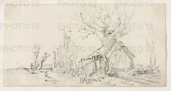 Sketch of Landscape with Cottage, c. 1630. Jan van Goyen (Dutch, 1596-1656). Black chalk; sheet: 11.4 x 22.5 cm (4 1/2 x 8 7/8 in.).