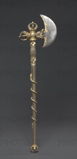 Ritual Axe, c. 1407-1410. Sino-Tibetan, Derge School, Yongle period (1403-1427). Iron alloy with gold and silver inlay; overall: 40.4 cm (15 7/8 in.).