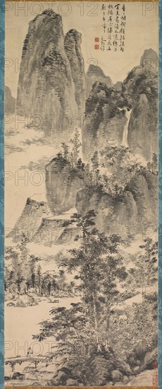 Looking for a Monastery in the Misty Mountains, 1368- 1644. Chen Shun (Chinese, 1483-1544). Hanging scroll, ink on paper; overall: 158 x 63.5 cm (62 3/16 x 25 in.).