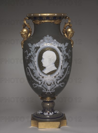 Vase with Portrait of President MacMahon, c. 1872-1874. Alfred-Thompson Gobert (French, 1822-1894), Constantin Renard (French), Emile-Bernard Rejoux (French, 1832-), Jean-Denis Larue (French, 1884), Jules Archelais (French, 1865-1902). Porcelain with gilt bronze mounts; overall: 89.2 x 43.8 cm (35 1/8 x 17 1/4 in.).