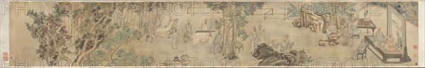 The Ninth Day Literary Gathering at Xing’an, 1743. Fang Shishu (Chinese, 1693-1751), and Ye Fanglin (Chinese, late 1600s-mid-1700s). Handscroll, ink and color on silk; image: 32.4 x 201.2 cm (12 3/4 x 79 3/16 in.); overall: 33.5 x 893 cm (13 3/16 x 351 9/16 in.).