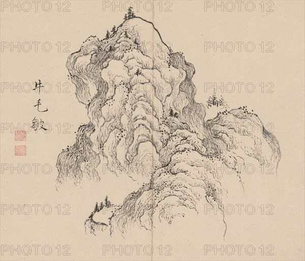 Double Album of Landscape Studies after Ikeno Taiga, Volume 1 (leaf 16), 18th century. Aoki Shukuya (Japanese, 1789). Pair of albums; ink, or ink and light color on paper; album, closed: 28.3 x 33 cm (11 1/8 x 13 in.).