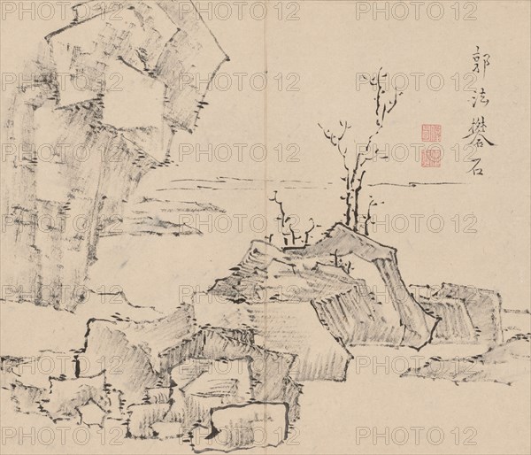 Double Album of Landscape Studies after Ikeno Taiga, Volume 1 (leaf 23), 18th century. Aoki Shukuya (Japanese, 1789). Pair of albums; ink, or ink and light color on paper; album, closed: 28.3 x 33 cm (11 1/8 x 13 in.).