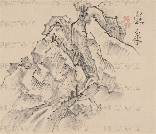 Double Album of Landscape Studies after Ikeno Taiga, Volume 1 (leaf 26), 18th century. Aoki Shukuya (Japanese, 1789). Pair of albums; ink, or ink and light color on paper; album, closed: 28.3 x 33 cm (11 1/8 x 13 in.).