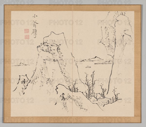 Double Album of Landscape Studies after Ikeno Taiga, Volume 1 (leaf 8), 18th century. Aoki Shukuya (Japanese, 1789). Pair of albums; ink, or ink and light color on paper; album, closed: 28.3 x 33 cm (11 1/8 x 13 in.).