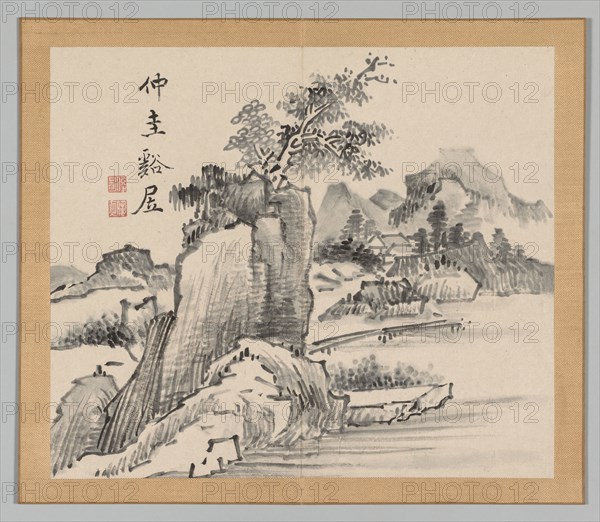 Double Album of Landscape Studies after Ikeno Taiga, Volume 2 (leaf 14), 18th century. Aoki Shukuya (Japanese, 1789). Pair of albums; ink, or ink and light color on paper; album, closed: 28.3 x 33 cm (11 1/8 x 13 in.).