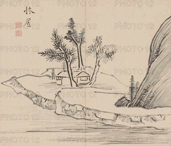 Double Album of Landscape Studies after Ikeno Taiga, Volume 2 (leaf 22), 18th century. Aoki Shukuya (Japanese, 1789). Pair of albums; ink, or ink and light color on paper; album, closed: 28.3 x 33 cm (11 1/8 x 13 in.).