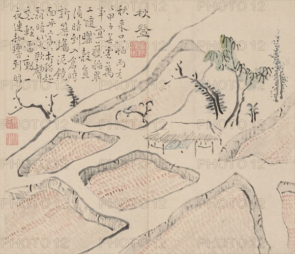 Double Album of Landscape Studies after Ikeno Taiga, Volume 2 (leaf 35), 18th century. Aoki Shukuya (Japanese, 1789). Pair of albums; ink, or ink and light color on paper; album, closed: 28.3 x 33 cm (11 1/8 x 13 in.).