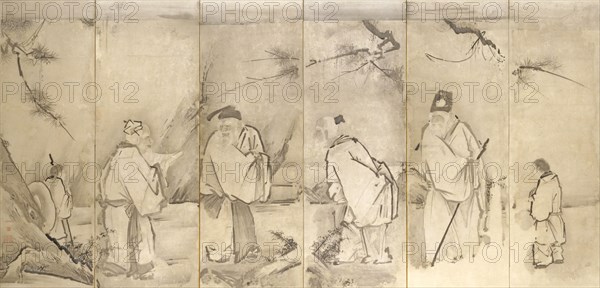 Four Elders of Mt. Shang, 1600s. Kano Tan’yu (Japanese, 1602-1674). Pair of six-fold screens; ink on paper; overall: 161 x 339 cm (63 3/8 x 133 7/16 in.).