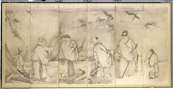 Four Elders of Mt. Shang, 1600s. Kano Tan’yu (Japanese, 1602-1674). Pair of six-fold screens; ink on paper; overall: 161 x 339 cm (63 3/8 x 133 7/16 in.).